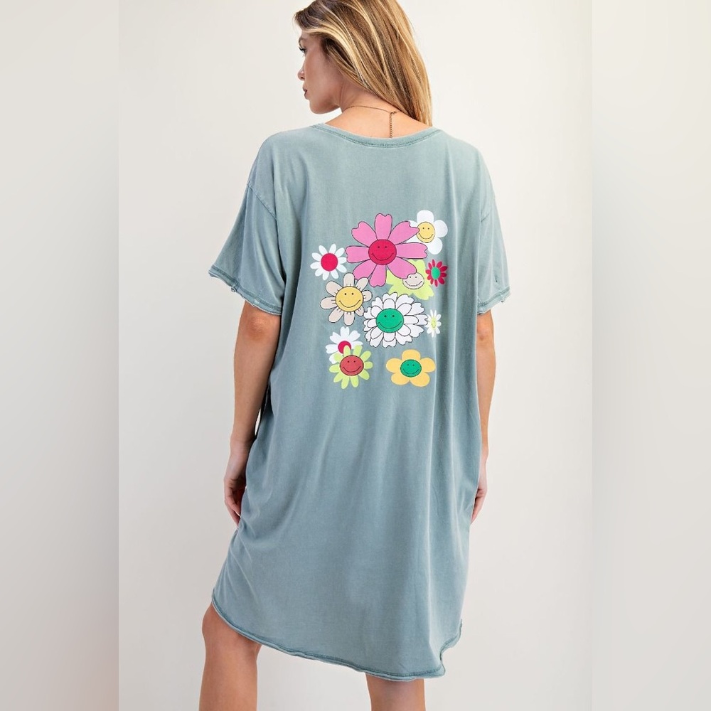 Easel Shirt Dress with daisy Flower print - Picture 4 of 4